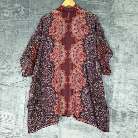 Womens Kimono Medium Large Boho Hippie Retro Festival Open Duster Floral Sheer - Picture 6 of 6